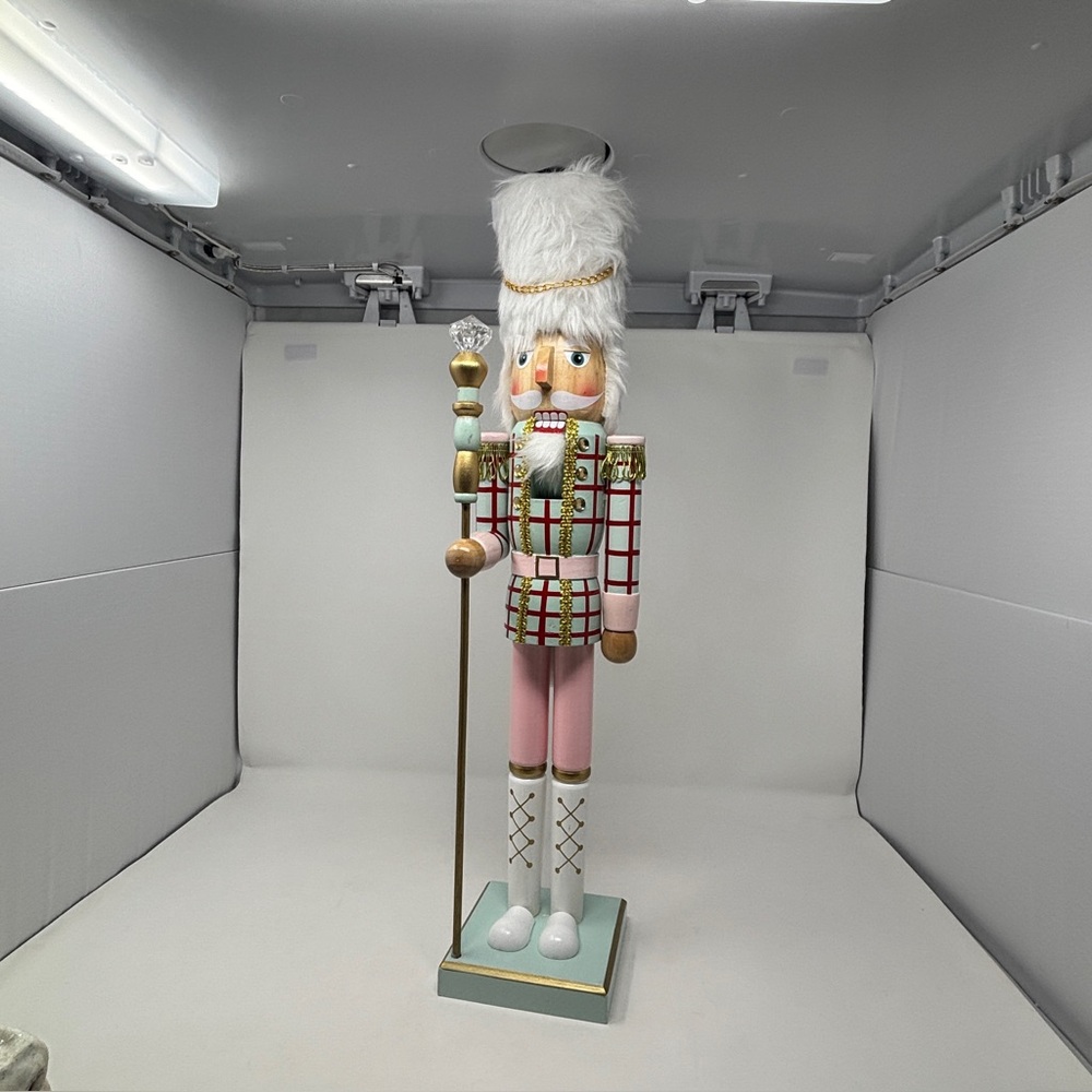 Charming Pink, Mint Green and White Large Wooden Nutcracker 24"